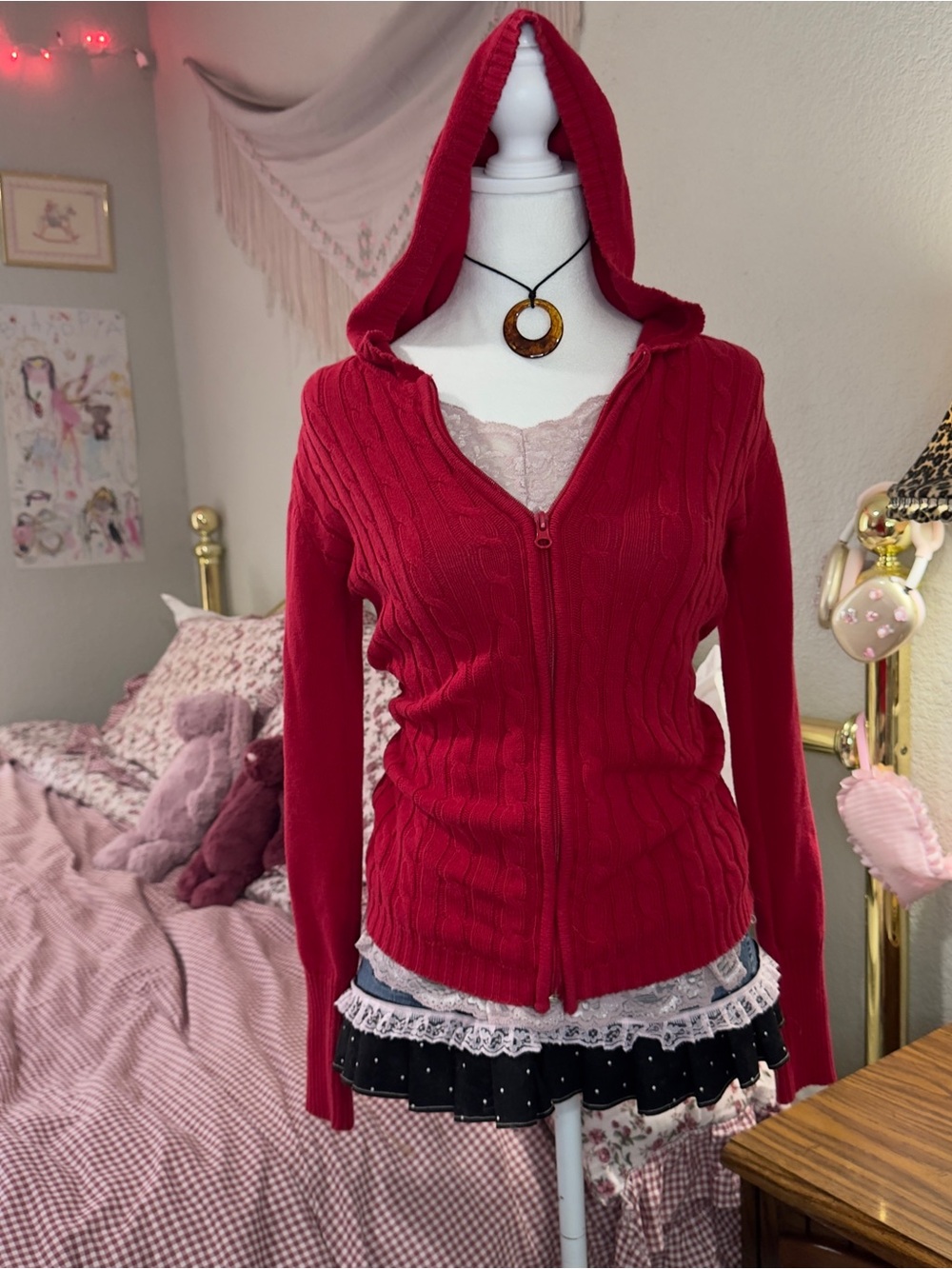 Cherokee Red Hooded Cable Zip Cardigan - Picture 5 of 7